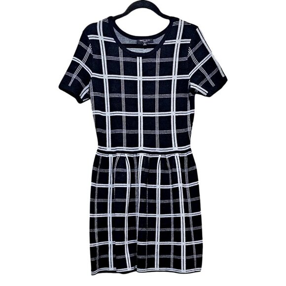 Romeo + Juliet Couture Womens Black & White Plaid Short Sleeve Knit Dress Size L - Picture 1 of 9